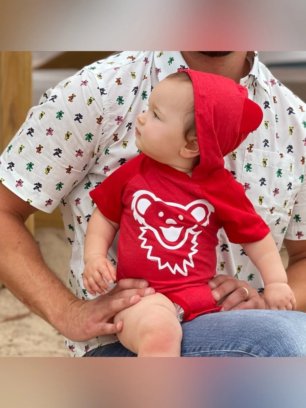 Rabbit Skins Grateful Dead Dancing Bear Face Hooded Baby One Piece Red 18 Months